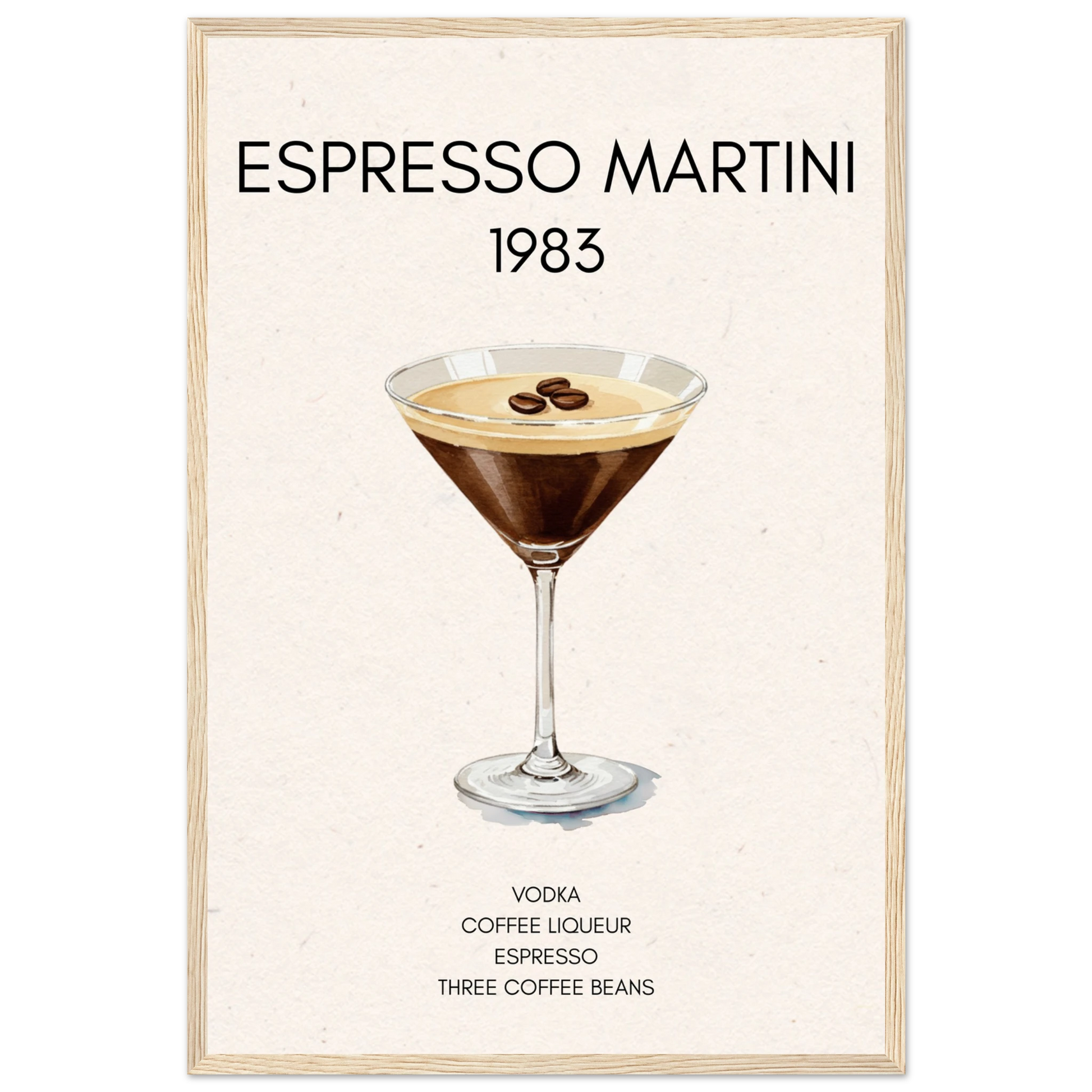 Espresso Martini Cocktail Bar Poster Print Light Wood Frame 40x60 cm 16x24″ Premium Matte Paper Wooden Framed Poster