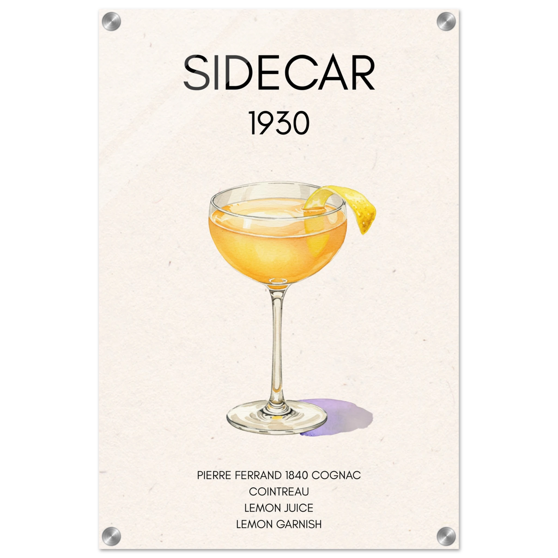Classic Sidecar Cocktail Bar Art Print No Frame 40x60 cm 16x24″ Sleek Acrylic Print
