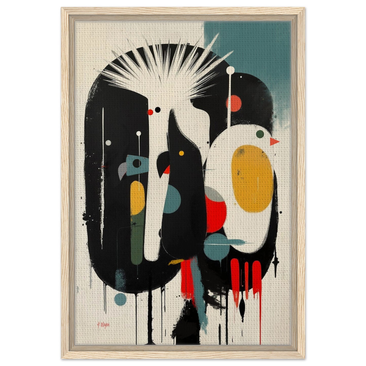 Modern Cockatoo Bird Art Poster Print - Framed Tropical Mid- Century Wall Decor Light Wood Frame 40x60 cm 16x24″ Framed Canvas