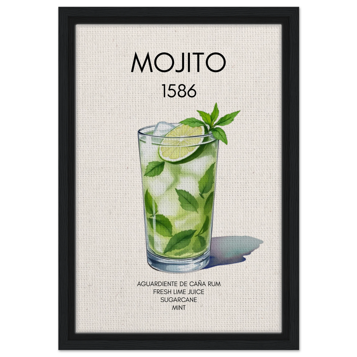 Mojito Cocktail Bar Poster Print Black Wood Frame 30x45 cm 12x18″ Framed Canvas