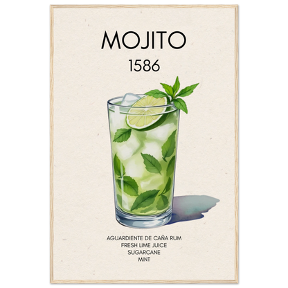 Mojito Cocktail Bar Art Print Light Wood Frame 60x90 cm 24x36″ Museum-Quality Matte Paper Wooden Framed Poster