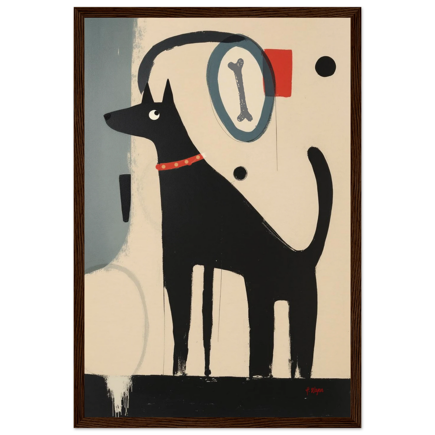 Quirky Modern Dog Art Print 30x45 cm 12x18″ Museum-Quality Matte Paper Wooden Framed Poster Dark Brown Wood Frame