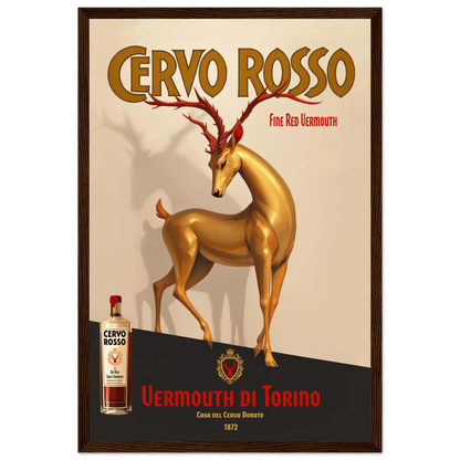 Art Deco Golden Deer Cocktail Bar Poster Print 30x45 cm 12x18″ Classic Matte Paper Wooden Framed Poster Dark Brown Wood Frame