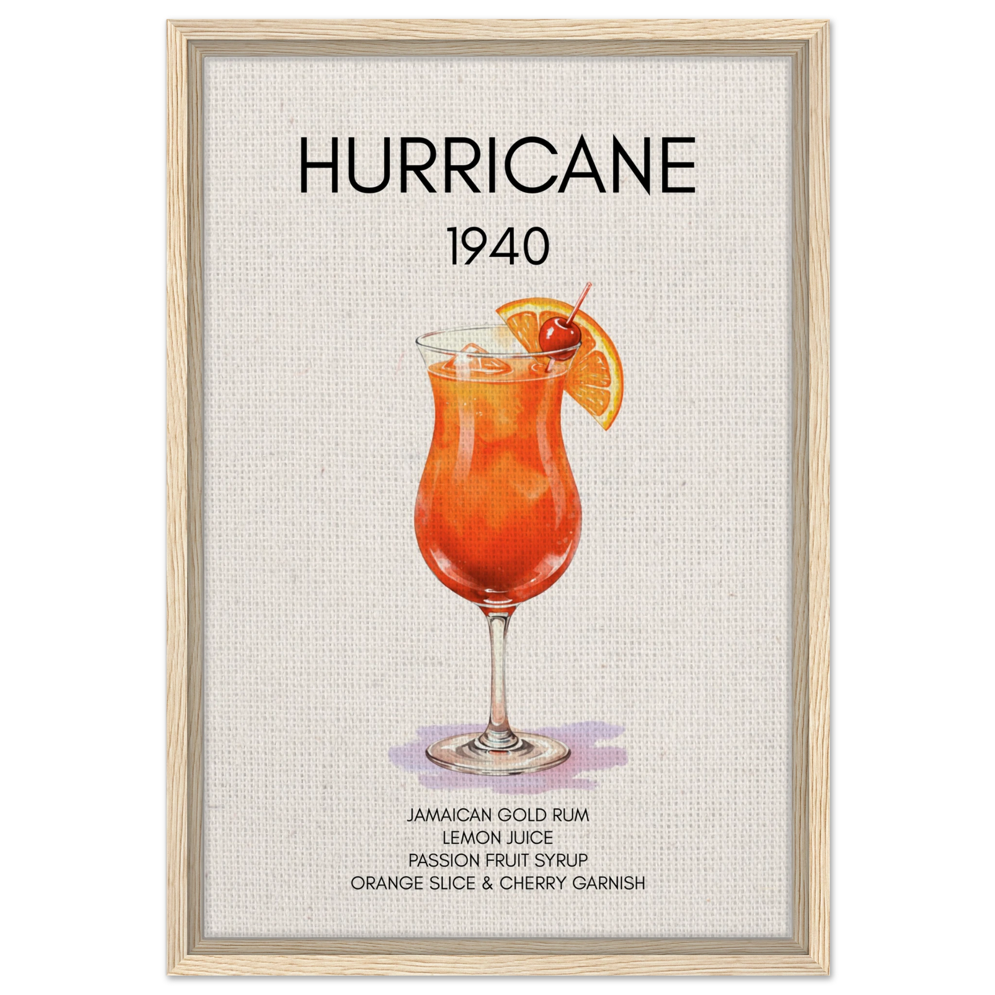 Hurricane Cocktail Bar Art Print Light Wood Frame 40x60 cm 16x24″ Framed Canvas