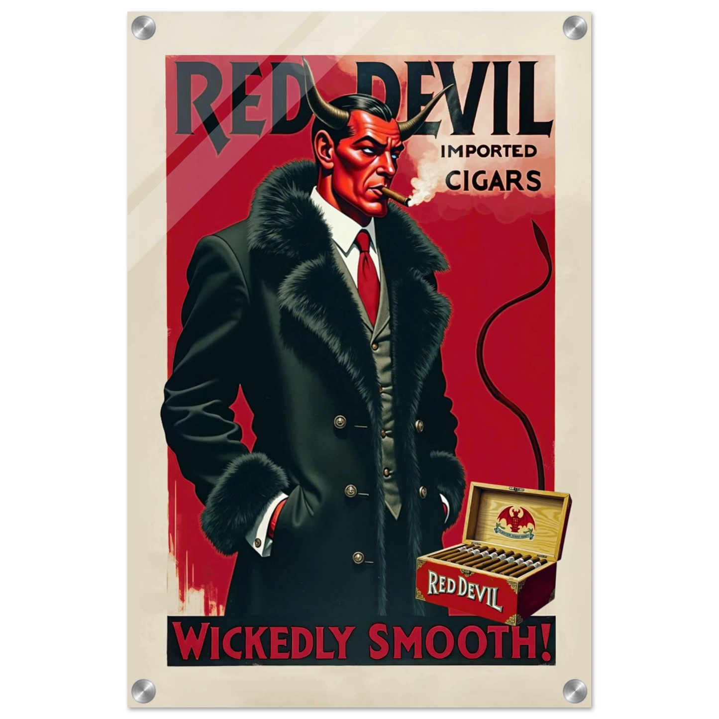 Red Devil Art Deco Cigar Art Print 40x60 cm 16x24″ Sleek Acrylic Print No Frame