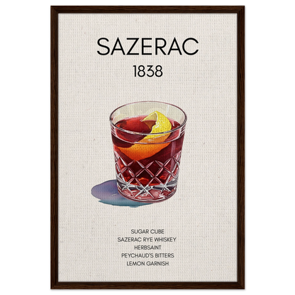Sazerac Cocktail Bar Art Print Dark Brown Wood Frame 60x90 cm 24x36″ Framed Canvas