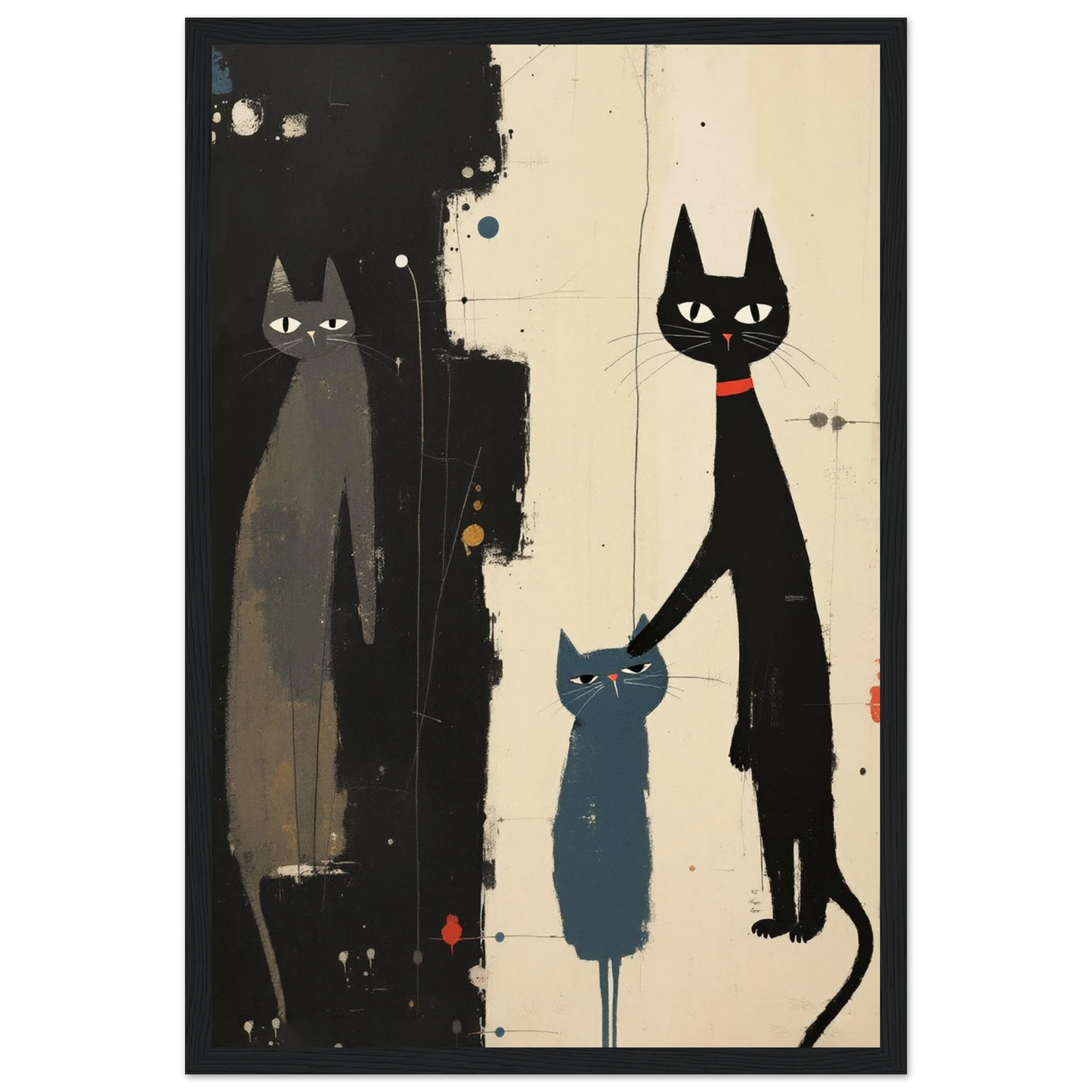Abstract Cat Family Art Poster Print Black Wood Frame 30x45 cm 12x18″ Premium Matte Paper Wooden Framed Poster