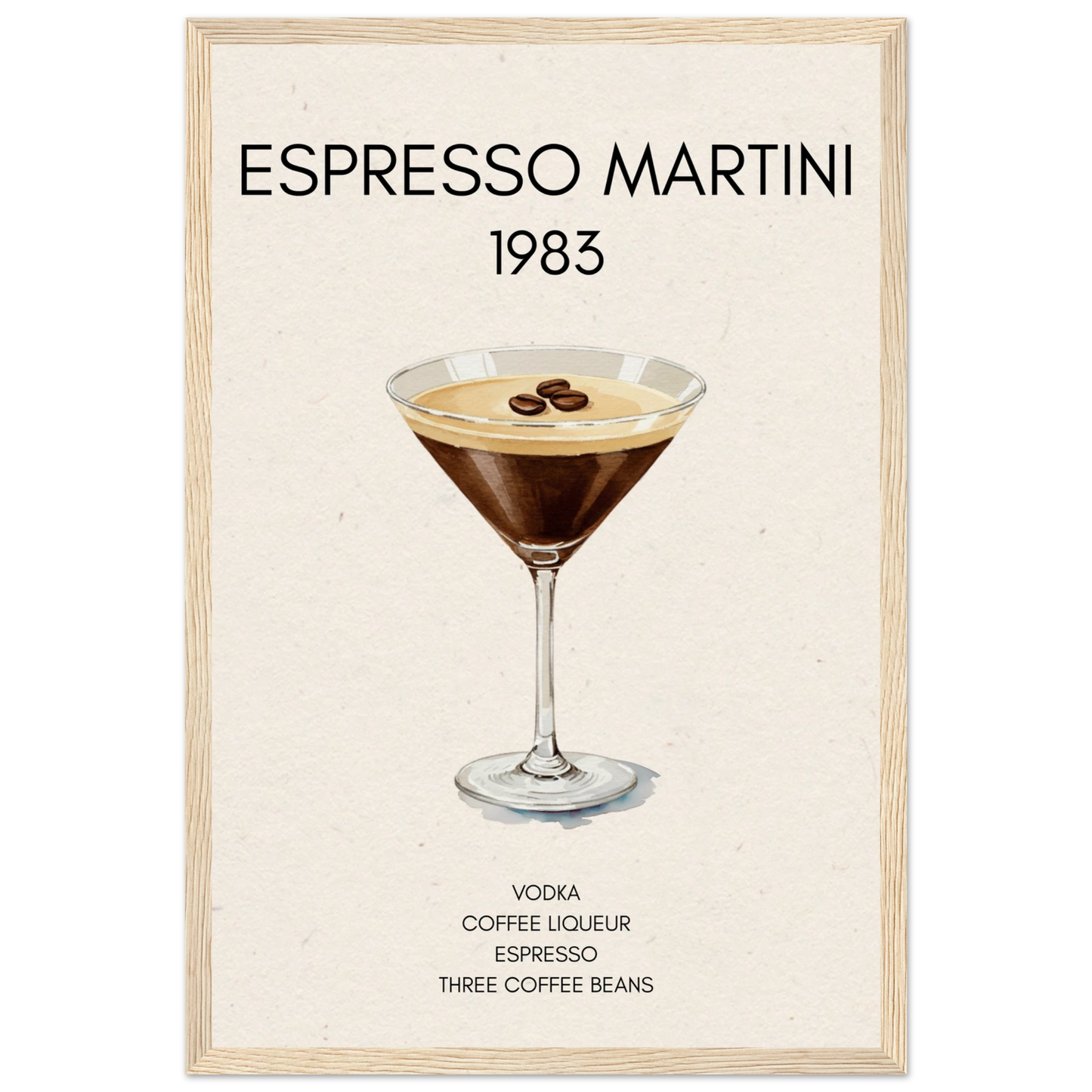 Espresso Martini Cocktail Bar Poster Print Light Wood Frame 30x45 cm 12x18″ Museum-Quality Matte Paper Wooden Framed Poster
