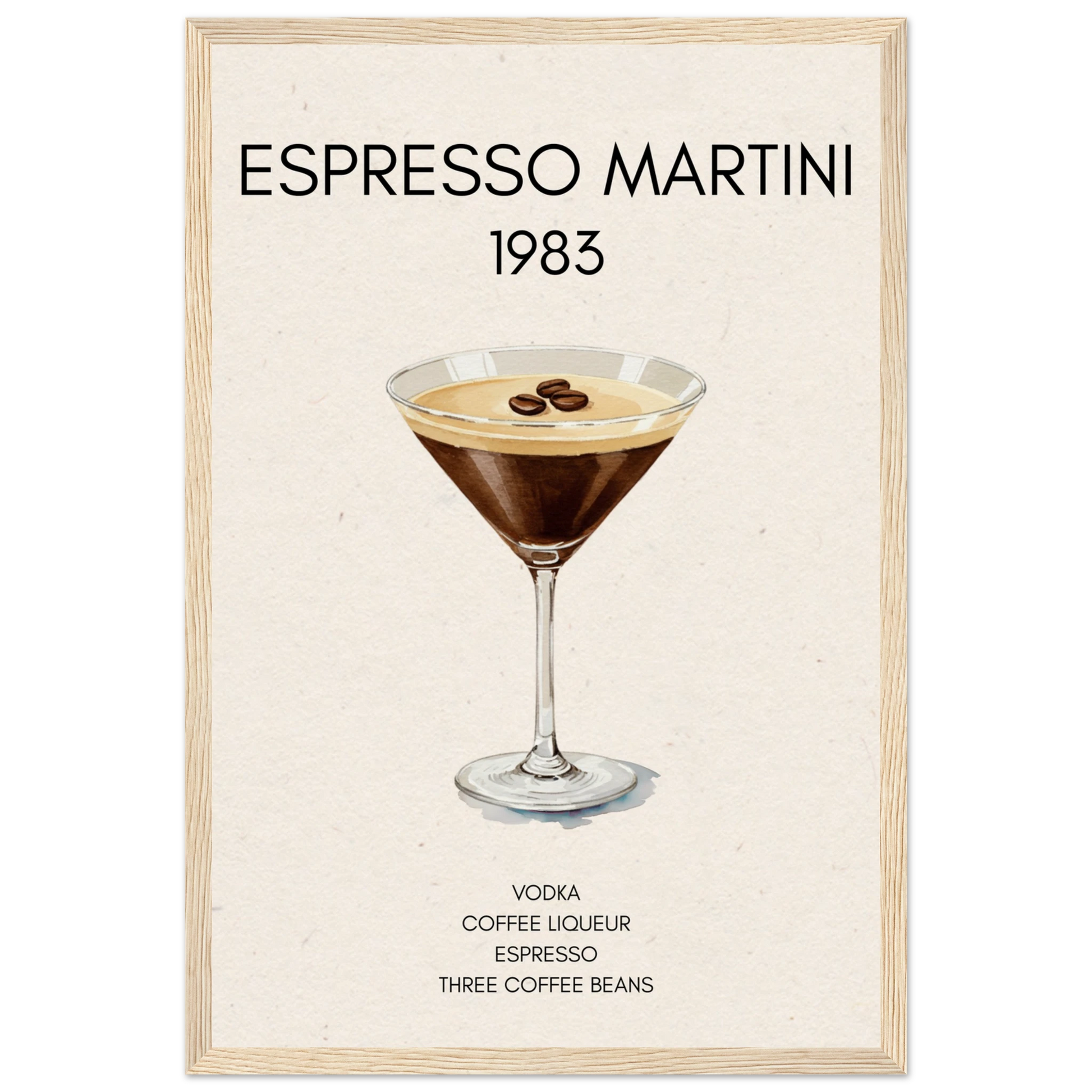 Espresso Martini Cocktail Bar Poster Print Light Wood Frame 30x45 cm 12x18″ Museum-Quality Matte Paper Wooden Framed Poster