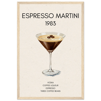Espresso Martini Cocktail Bar Poster Print Light Wood Frame 30x45 cm 12x18″ Museum-Quality Matte Paper Wooden Framed Poster