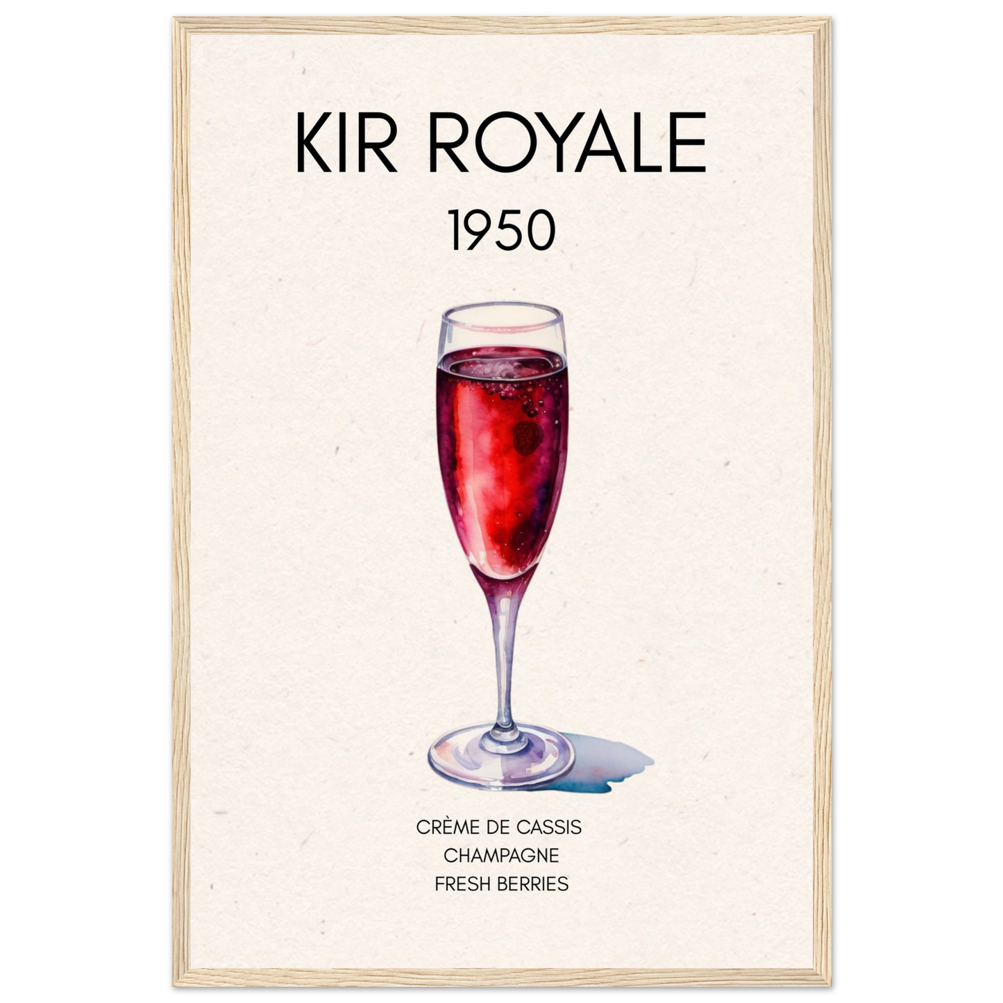 Kir Royale Champagne Cocktail Bar Poster Print Light Wood Frame 40x60 cm 16x24″ Premium Matte Paper Wooden Framed Poster