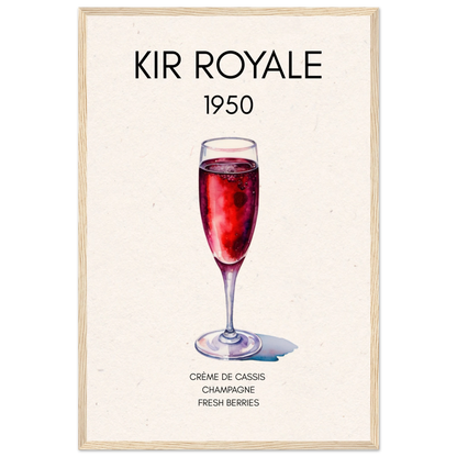 Kir Royale Champagne Cocktail Bar Art Print Light Wood Frame 40x60 cm 16x24″ Premium Matte Paper Wooden Framed Poster