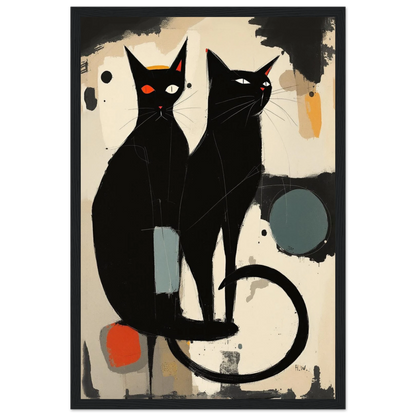 Abstract Crazy Cat Duo Art Print Black Wood Frame 30x45 cm 12x18″ Classic Matte Paper Wooden Framed Poster