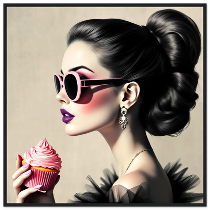 Retro Fashion Model Glam Cupcake Art Print 70x70 cm 28x28″ Classic Matte Paper Wooden Framed Poster