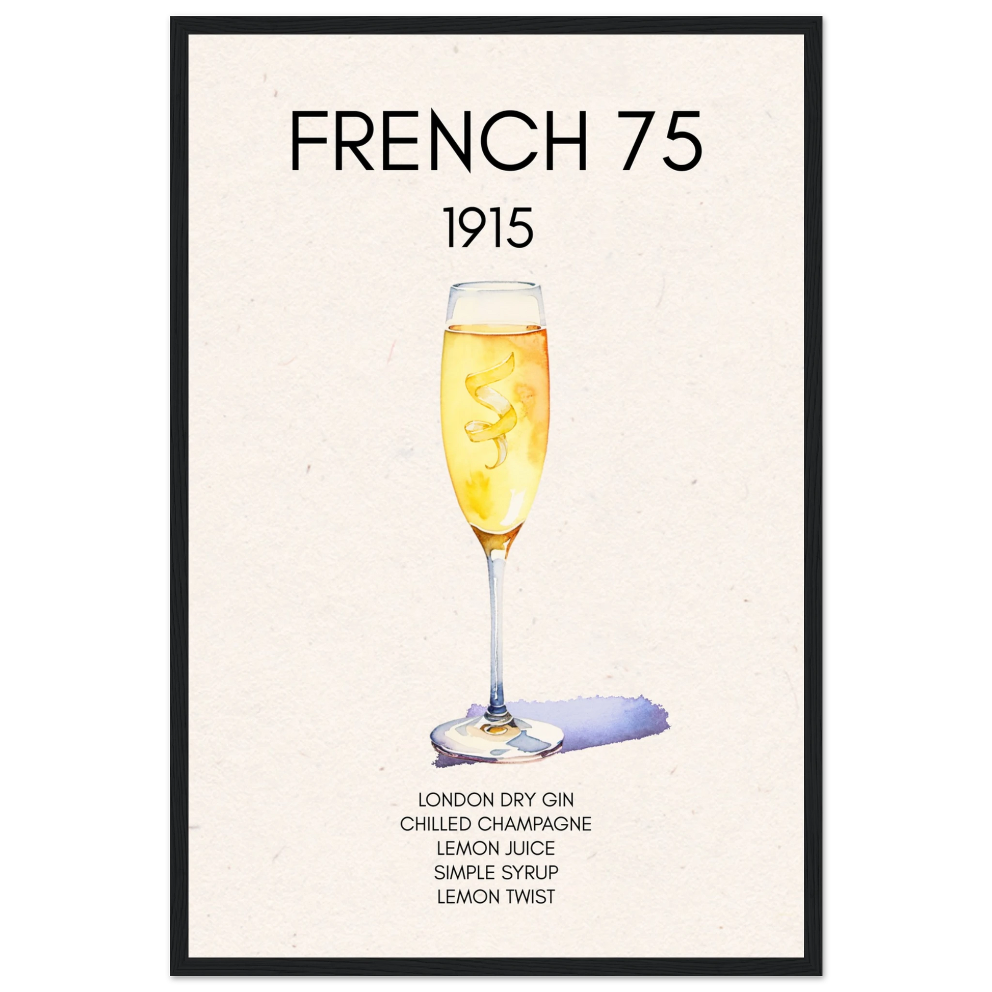 French 75 Cocktail Art Print Black Wood Frame 40x60 cm 16x24″ Premium Matte Paper Wooden Framed Poster