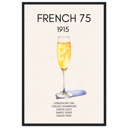 French 75 Cocktail Art Print Black Wood Frame 40x60 cm 16x24″ Premium Matte Paper Wooden Framed Poster
