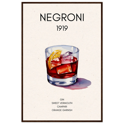 Negroni Cocktail Bar Art Print Dark Brown Wood Frame 60x90 cm 24x36″ Classic Matte Paper Wooden Framed Poster