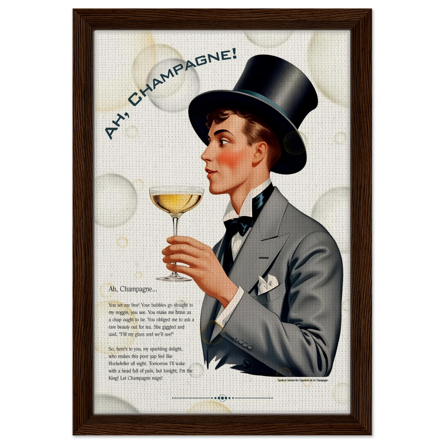 Art Deco Champagne Funny Poem Art Print 60x90 cm 24x36″ Canvas -