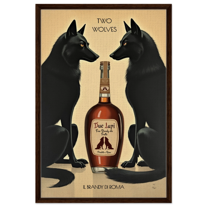 Two Wolves Italian Cocktail Bar Art Print 60x90 cm 24x36″ Framed Canvas Dark Brown Wood Frame