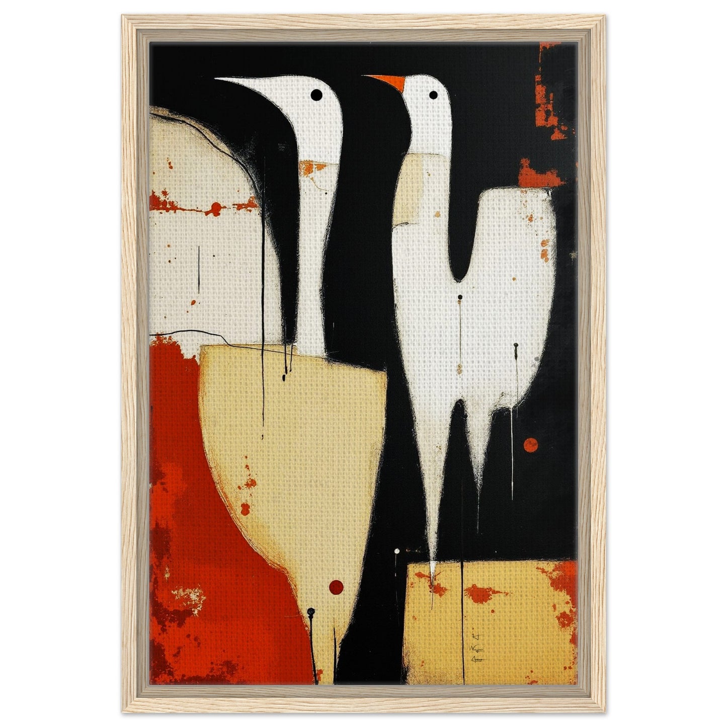 Abstract Neutral Goose Bird Art Print 40x60 cm 16x24″ Framed Canvas Wood frame