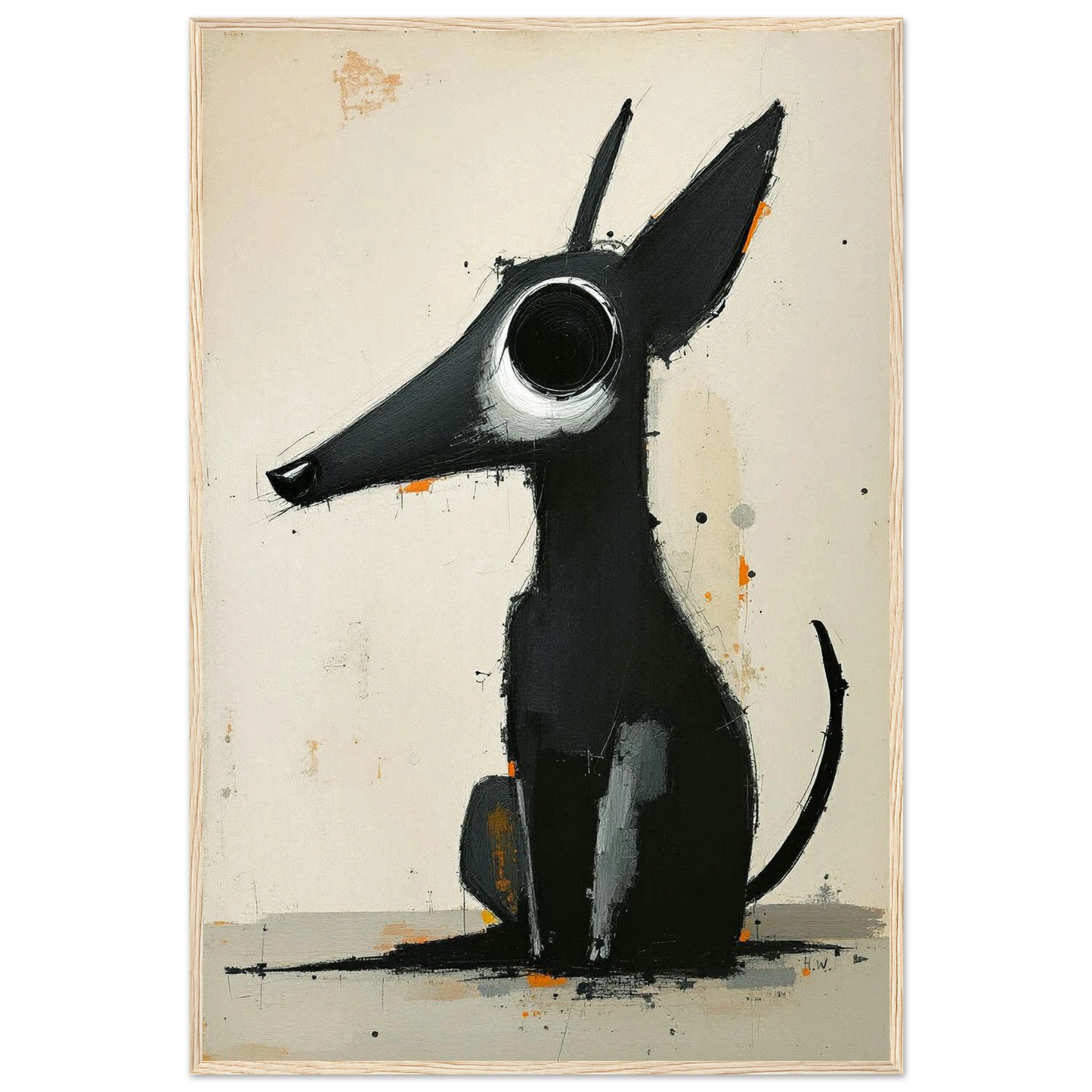Big Eyed Abstract Dog Fine Art Print Light Wood Frame 60x90 cm 24x36″ Premium Matte Paper Wooden Framed Poster