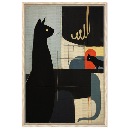 Abstract Cat & Kitten Modern Art Print Light Wood Frame 60x90 cm 24x36″ Framed Canvas