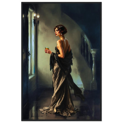 Art Deco Flapper Speakeasy Fine Art Print 60x90 cm 24x36″ Museum-Quality Matte Framed Poster Black Wood Frame