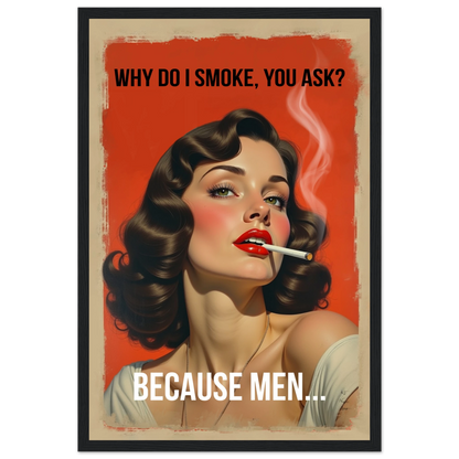 Retro Smoking Pin-Up Girl Art Print Black Wood Frame 30x45 cm 12x18″ Classic Matte Paper Wooden Framed Poster