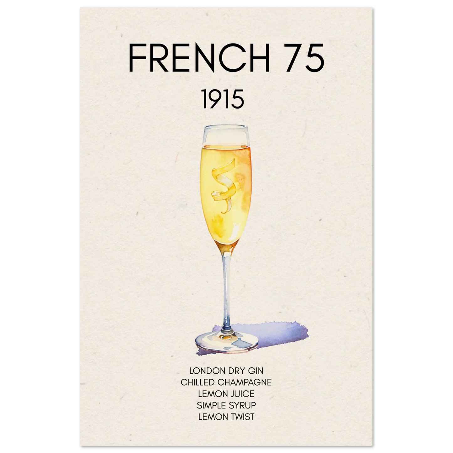 French 75 Cocktail Art Print No Frame 40x60 cm 16x24″ Museum-Quality Matte Paper Poster