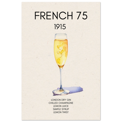 French 75 Cocktail Art Print No Frame 40x60 cm 16x24″ Museum-Quality Matte Paper Poster