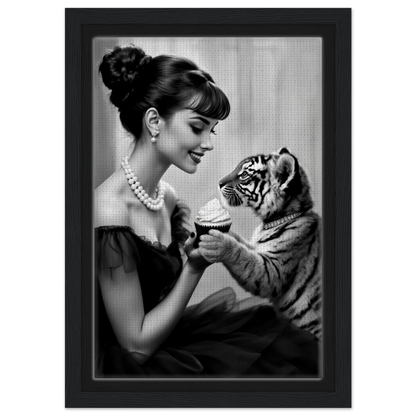 Audrey Hepburn Tiger Cub Art Print Black Wood Frame 20x30 cm 8x12″ Framed Canvas