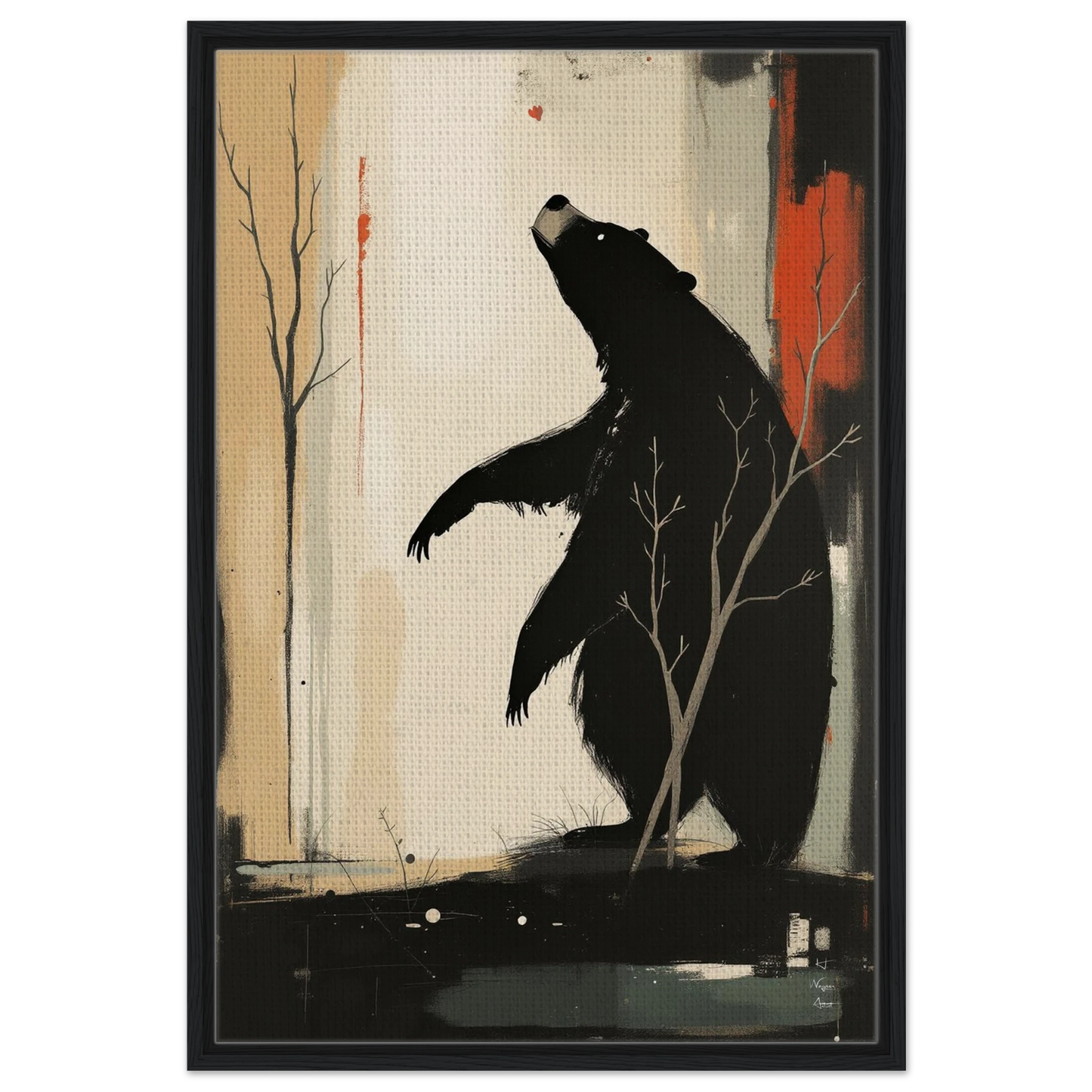 Abstract Bear Wildlife Art Print 60x90 cm 24x36″ Framed Canvas Black Wood Frame