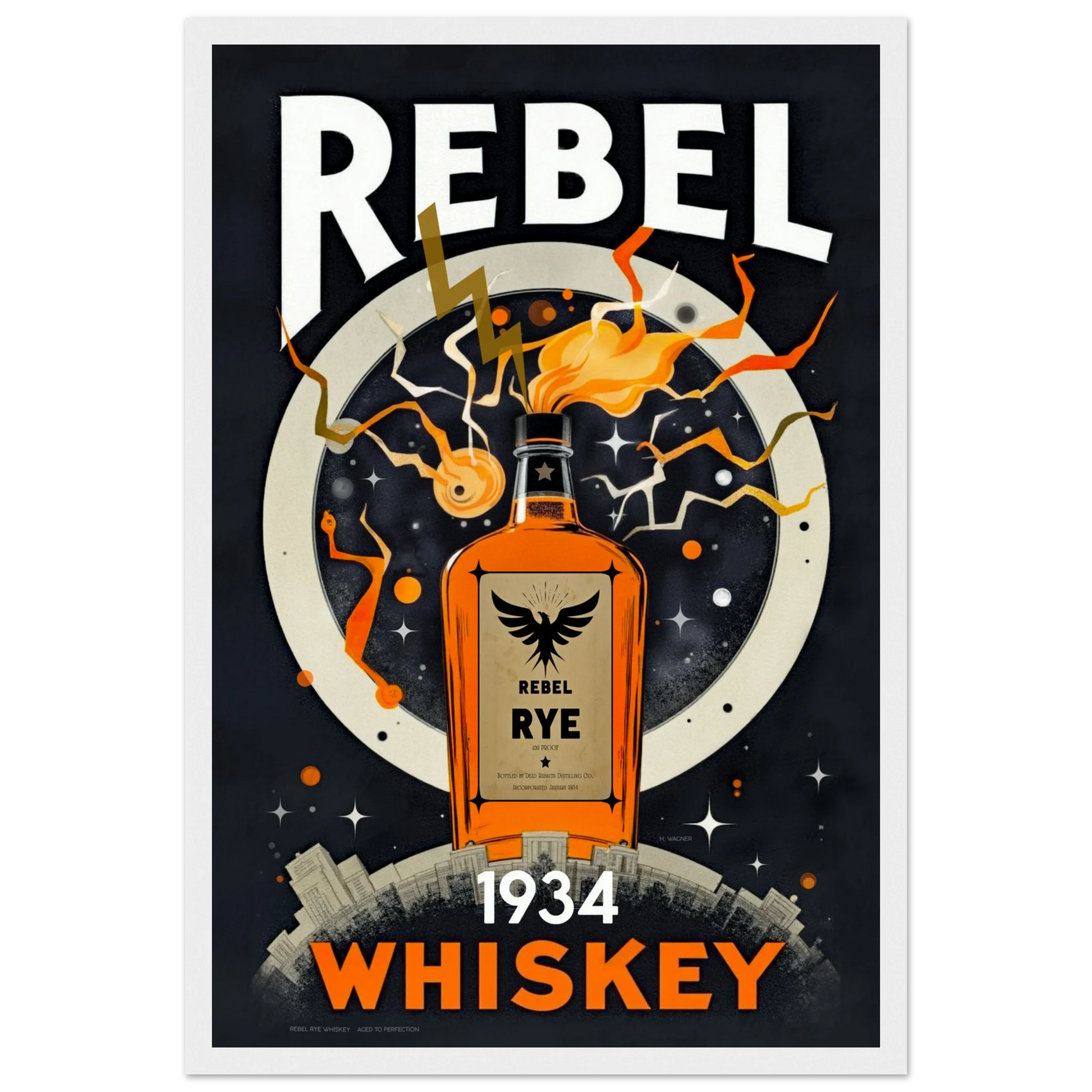 Rebel Whiskey Cocktail Bar Poster Print White frame 30x45 cm 12x18″ Premium Matte Paper Wooden Framed Poster