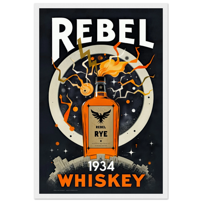 Rebel Whiskey Cocktail Bar Poster Print White frame 30x45 cm 12x18″ Premium Matte Paper Wooden Framed Poster