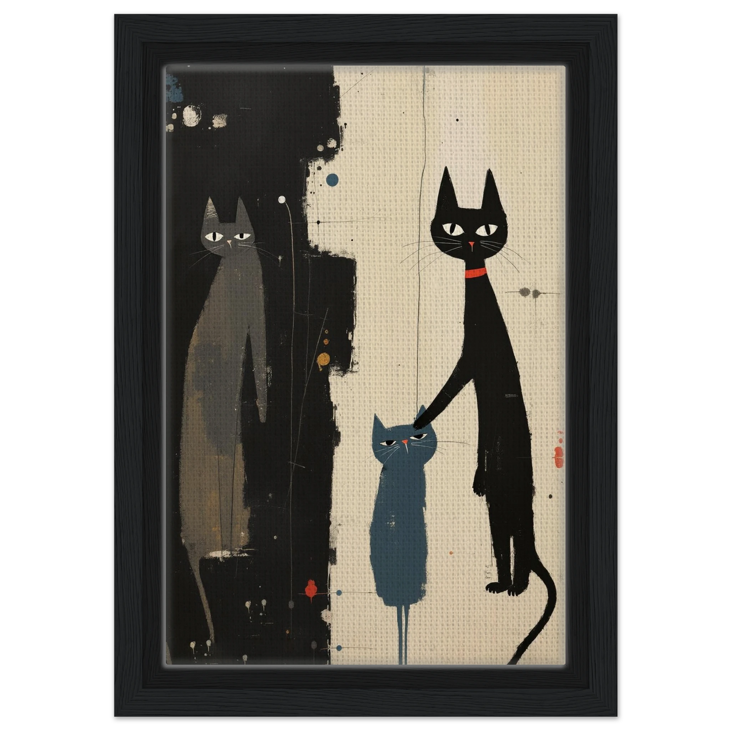 Abstract Cat Family Art Poster Print Black Wood Frame 20x30 cm 8x12″ Framed Canvas