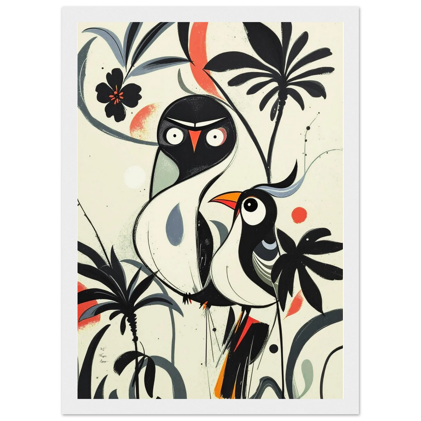 Abstract Bird Modern Tropical Art Print White Wood Frame 21x29.7 cm 8x12" Premium Matte Paper Wooden Framed Poster