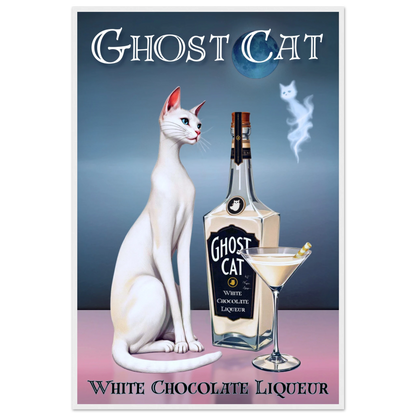 White Cat Chocolate Martini Cocktail Bar Art Print 60x90 cm 24x36″ Classic Matte Paper Wooden Framed Poster White Wood Frame