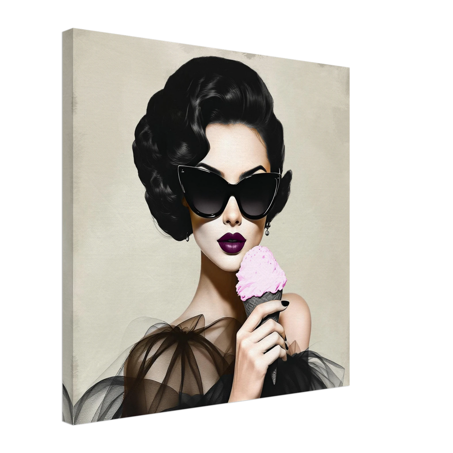 Retro Fashion Model Ice Cream Art Print 60x60 cm 24x24″ Gallery Wrapped Canvas