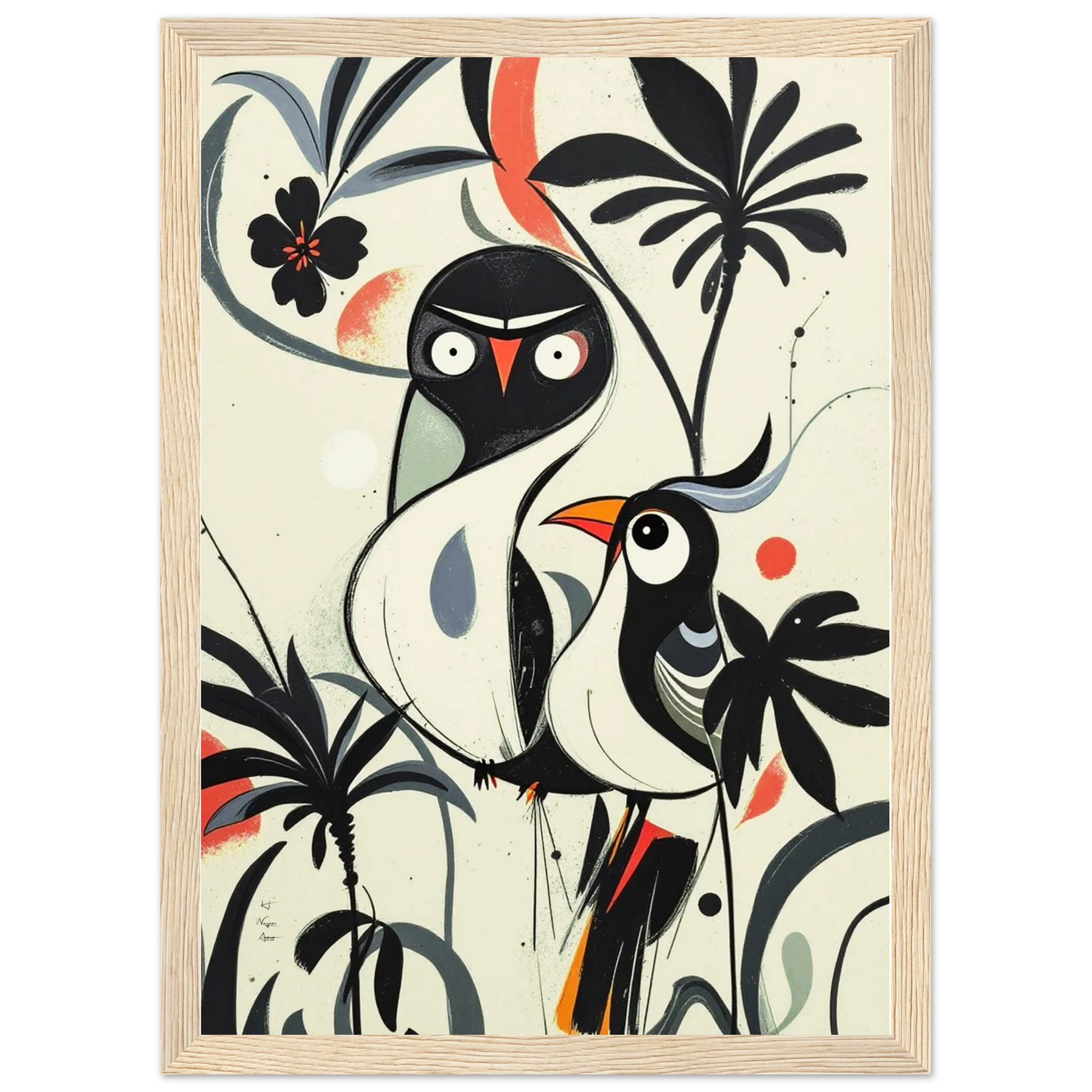 Abstract Bird Modern Tropical Art Print Light Wood Frame 21x29.7 cm 8x12" Premium Matte Paper Wooden Framed Poster