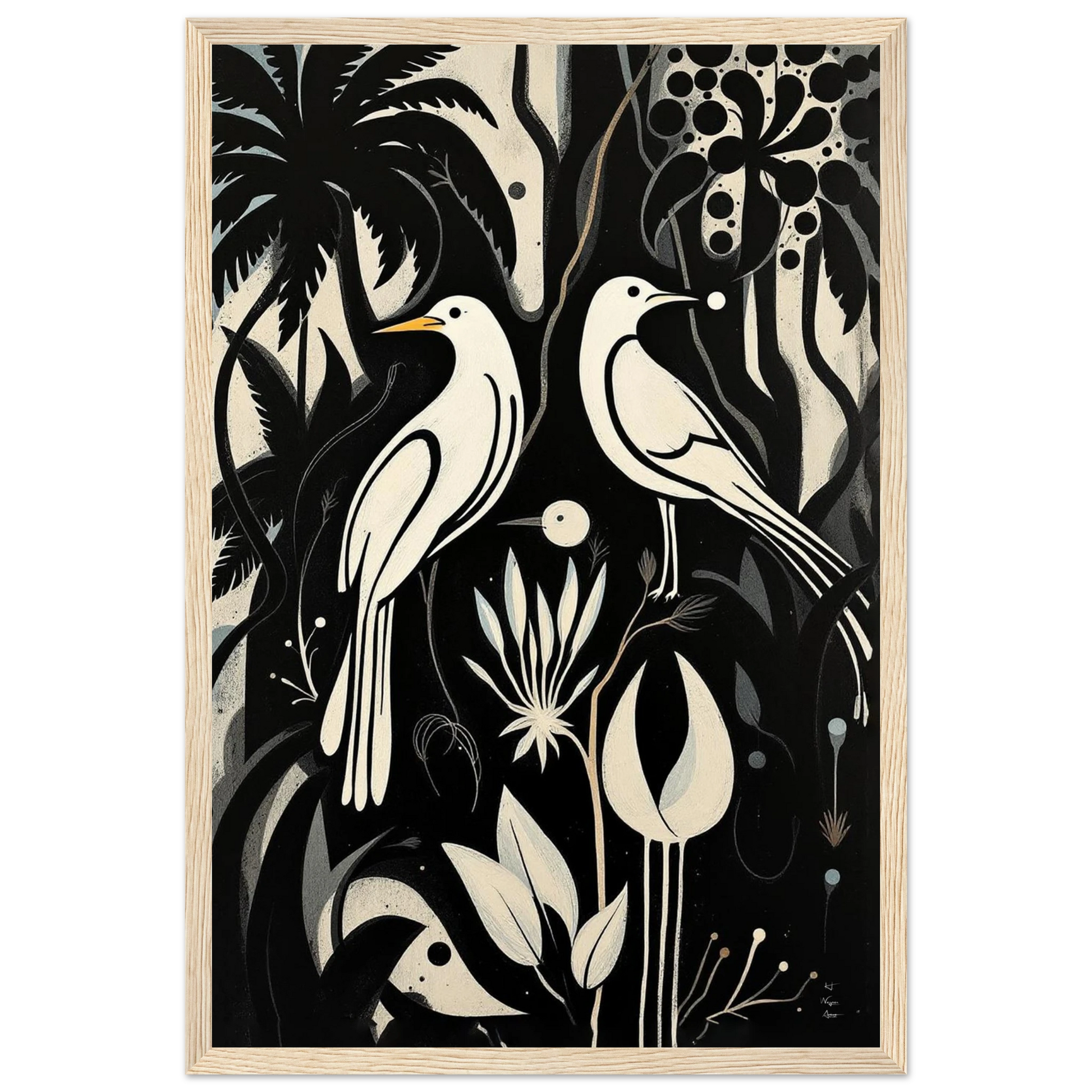 Black & White Minimalist Bird Art Print Light Wood Frame 30x45 cm 12x18″ Classic Matte Paper Wooden Framed Poster
