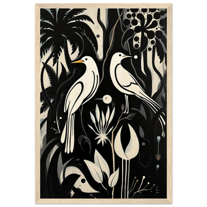 Black & White Minimalist Bird Art Print Light Wood Frame 30x45 cm 12x18″ Classic Matte Paper Wooden Framed Poster