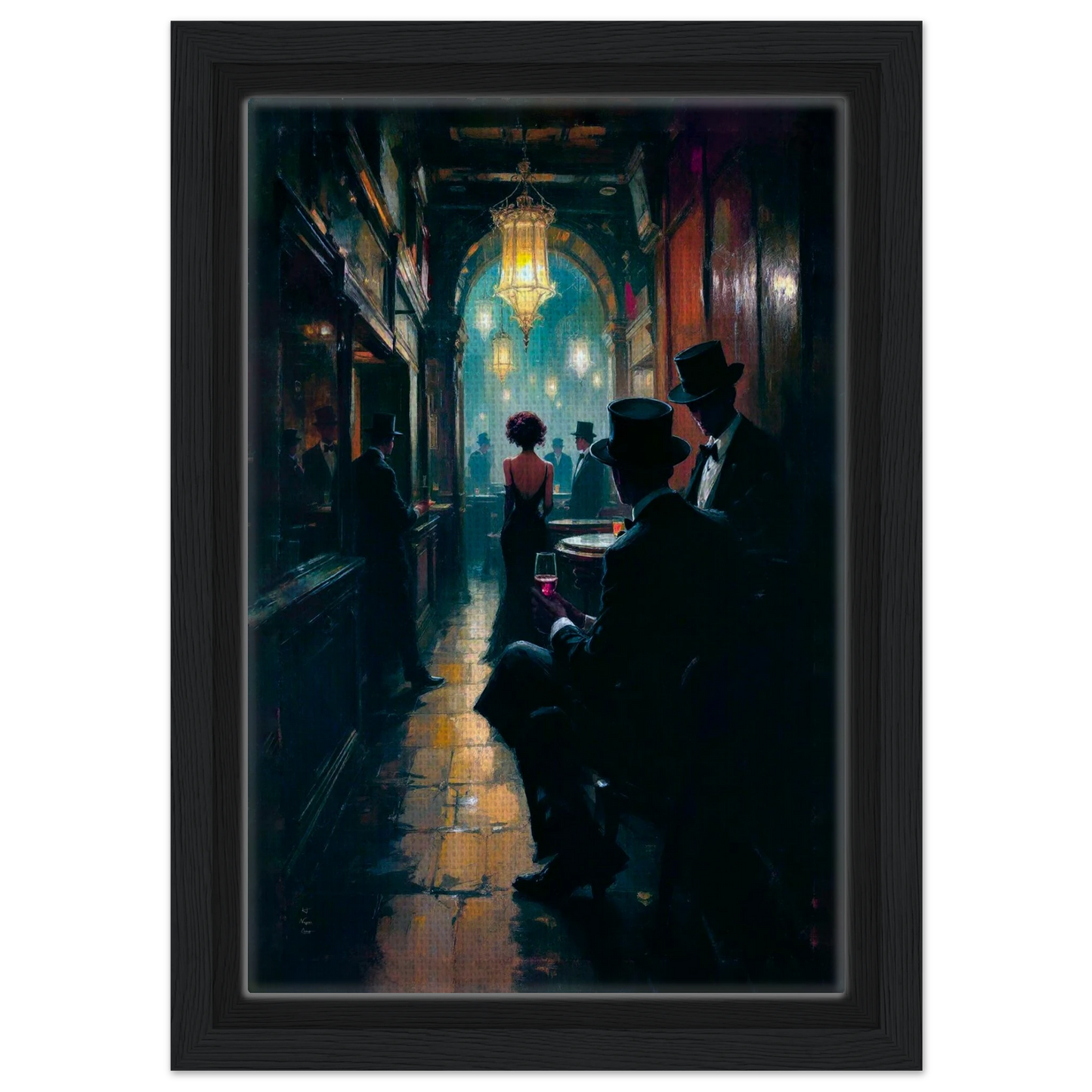 Prohibition Speakeasy Art Deco Print Black Wood Frame 20x30 cm 8x12″ Framed Canvas