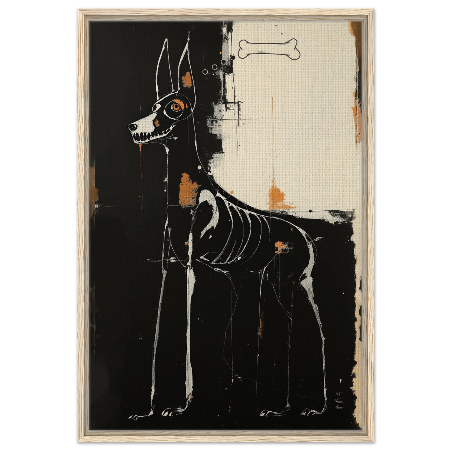 X-ray Skeleton Dog Abstract Art Poster Print 60x90 cm 24x36″ Framed Canvas Light Wood Frame