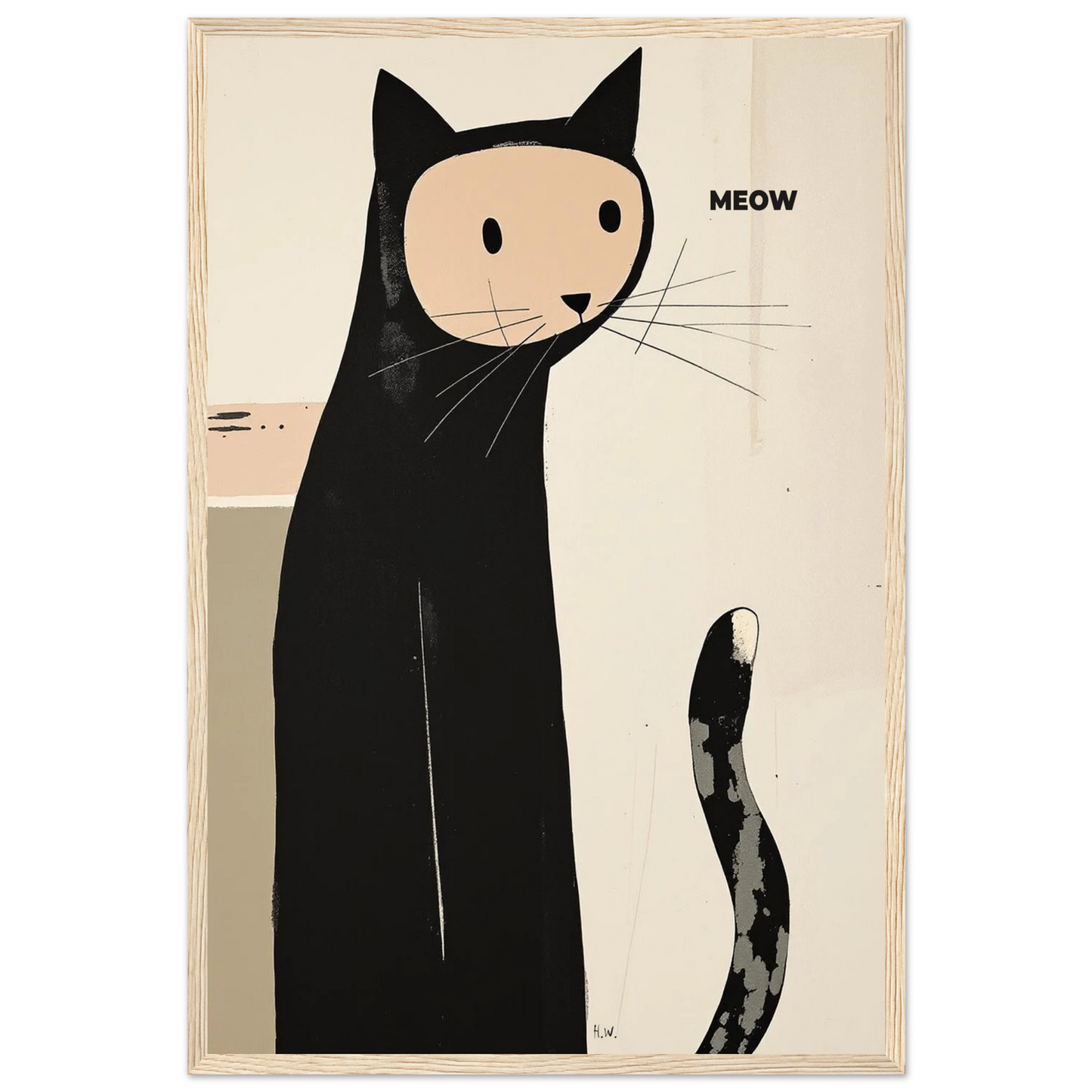 Quirky Modern Cat Art Poster Print 40x60 cm 16x24″ Premium Semi-Glossy Paper Wooden Framed Poster Light Wood Frame