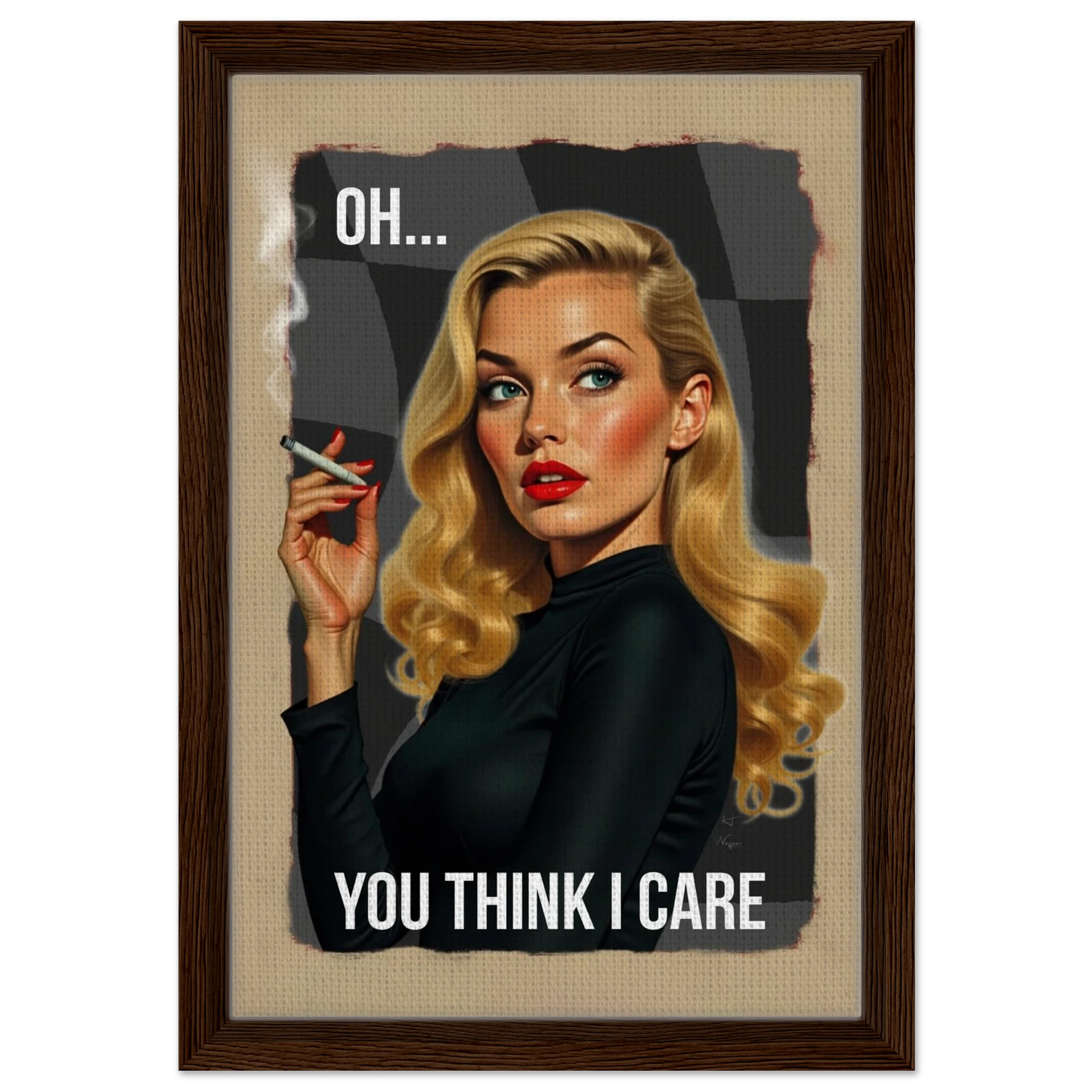 Retro Blonde Bombshell Funny Quote Art Print Dark Brown Wood Frame 30x45 cm 12x18″ Framed Canvas