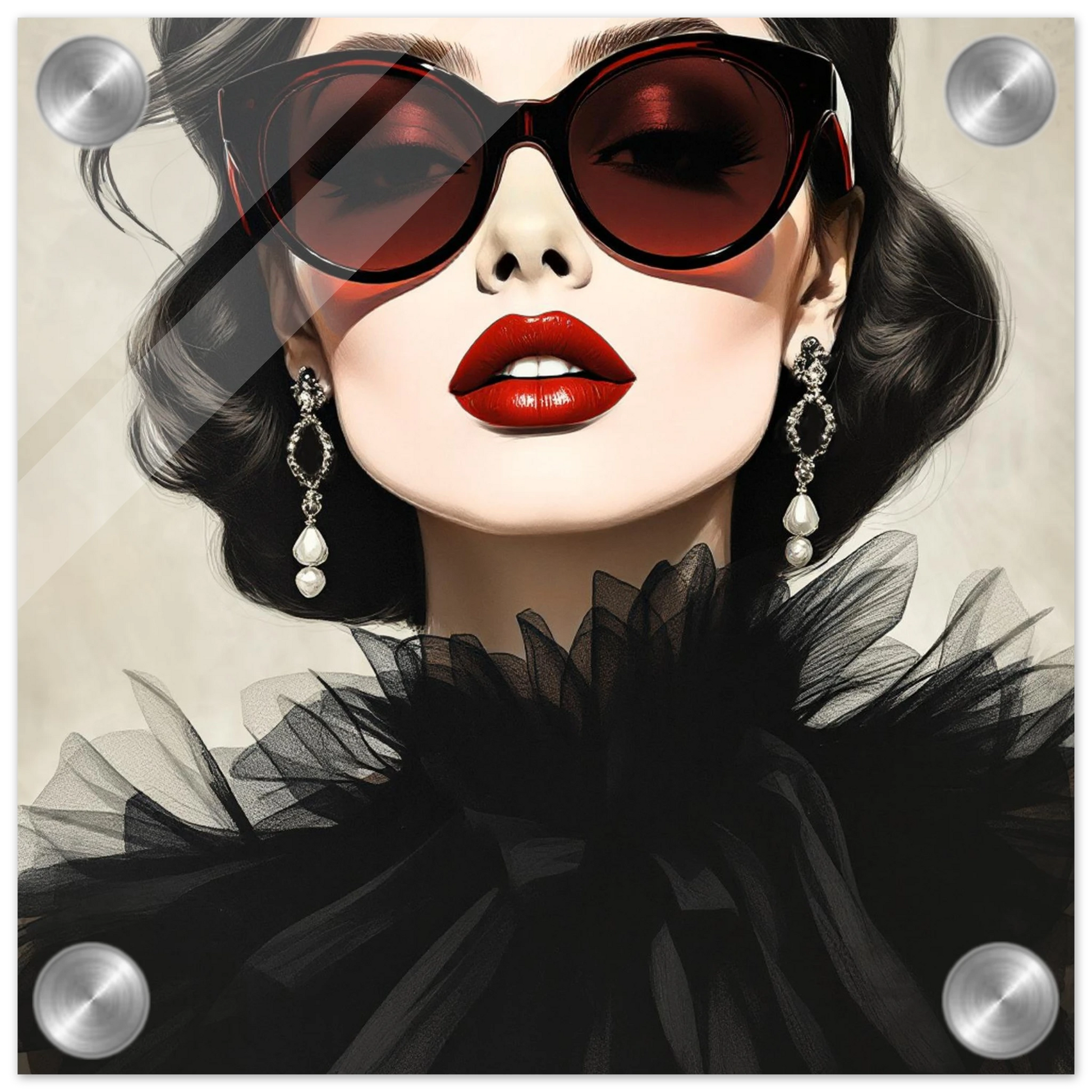 Paris Glam 80s Fashion Model Art Print 20x20 cm 8x8″ Sleek Acrylic Print