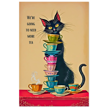 Quirky Cat Funny Tea Art Print 40x60 cm 16x24″ Classic Matte Paper Poster No Frame
