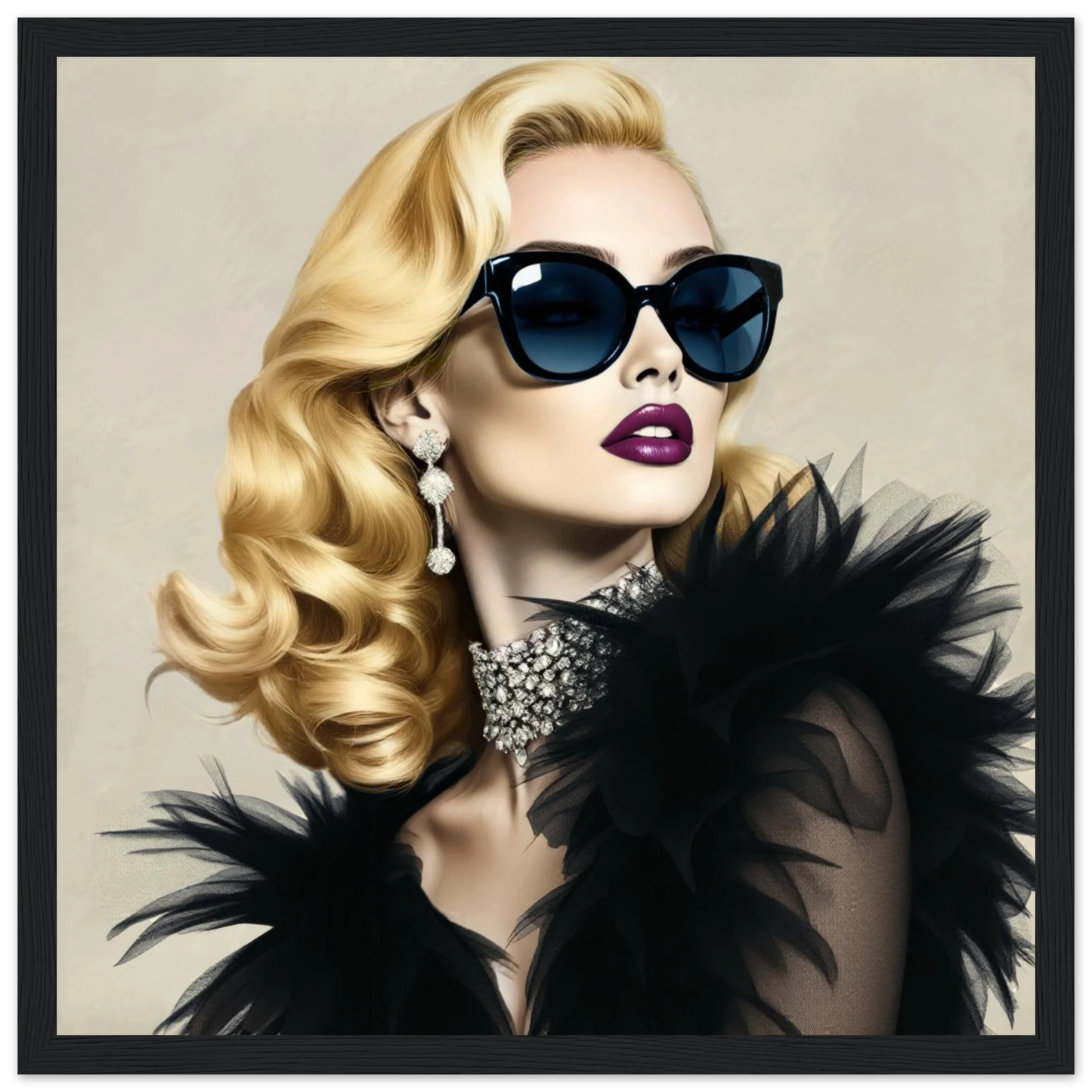 Blonde Bombshell Fashion Model Art Print 30x30 cm 12x12″ Classic Matte Paper Wooden Framed Poster