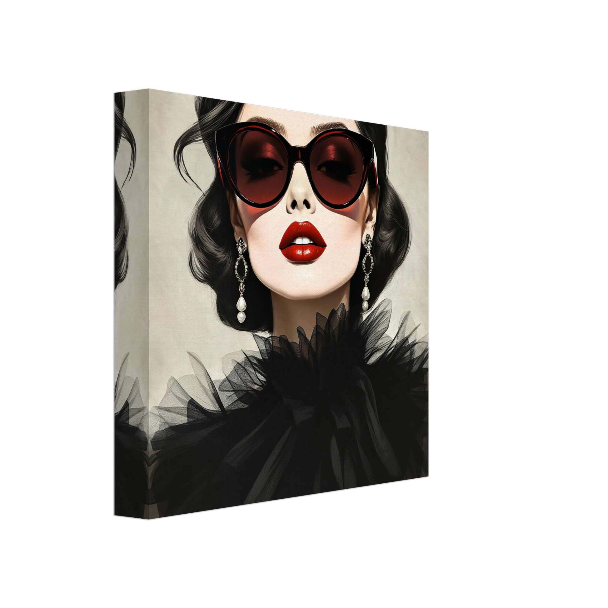 Paris Glam 80s Fashion Model Art Print 20x20 cm 8x8″ Gallery Wrapped Canvas