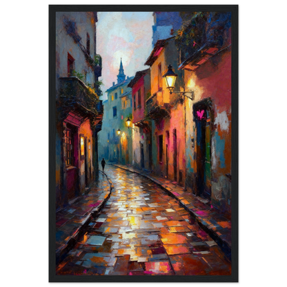 Old Europe Romantic Street Art Print 30x45 cm 12x18″ Museum-Quality Matte Framed Poster Black Wood